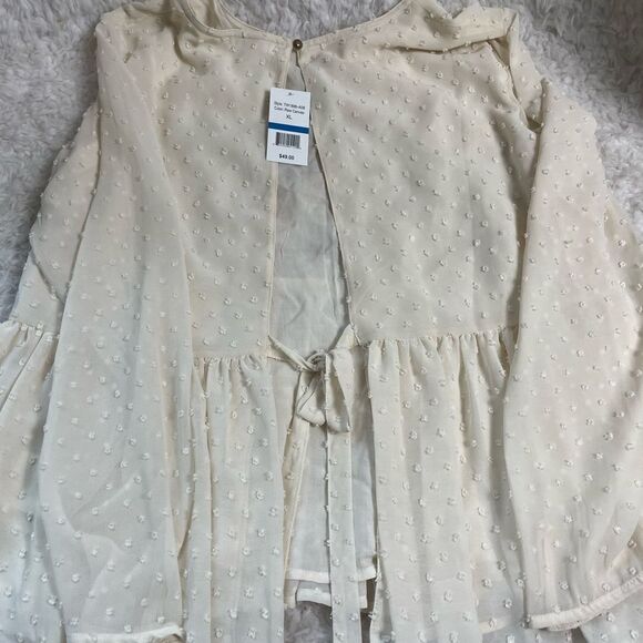 NWT Skylar& Jade tie back dotted Swiss Blouse beige front embroidery accent SZXL - Picture 11 of 13